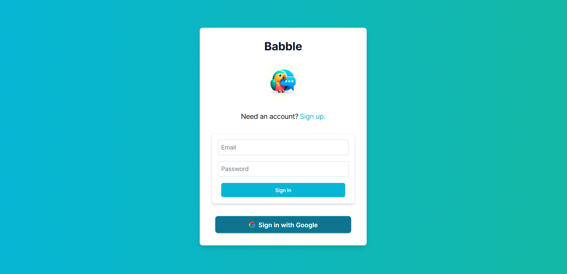 chat app sign in page